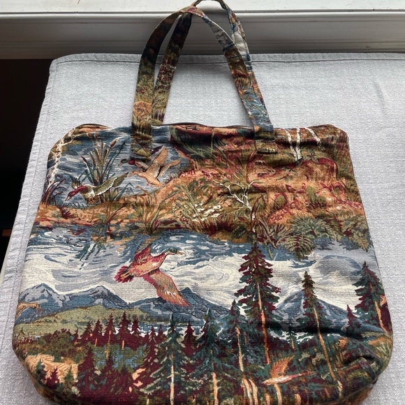 Handbags - Scenic Tapestry Bird & Forest Tote Bag - Multicolor